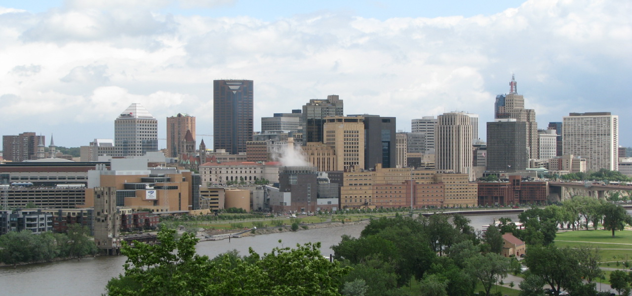 Saint Paul, Minnesota skyline over the Mississippi River
