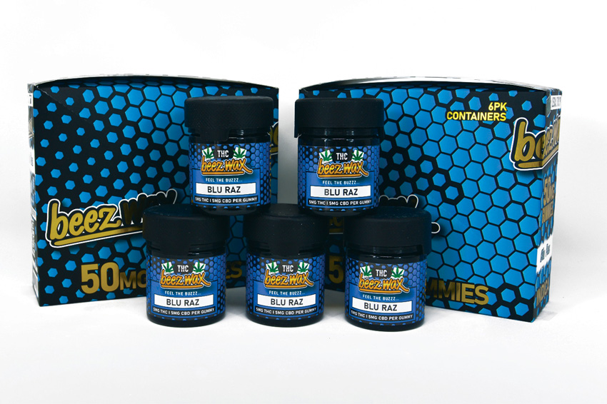 Beezwax — Blu Raz gummy jars and box packaging