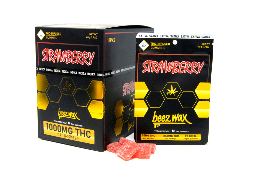 Beezwax — Strawberry THC-infused gummies with packaging